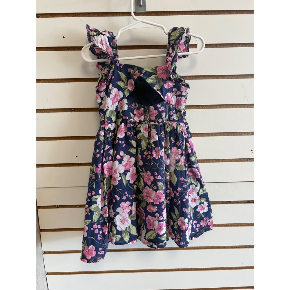Janie and Jack Girls Navy Pink Floral Ruffle Strap Cutout Back Dress Size 3 - Picture 4 of 5